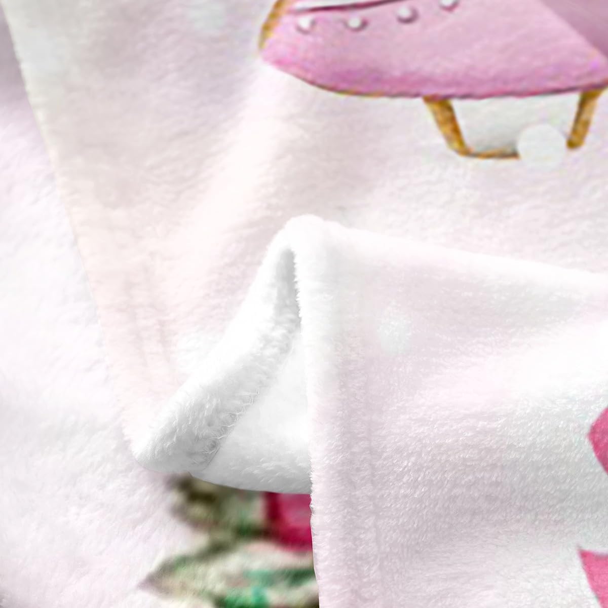 Manfei Pink Christmas Flannel Blanket for Kids Adults,Cartoon Gingerbread House Flannel Fleece Blanket Throw 50"x60",Watercolor Santa Snowman Bed Sofa Couch Blankets,Dreamy Pink Tie Dyed Warm Blanket