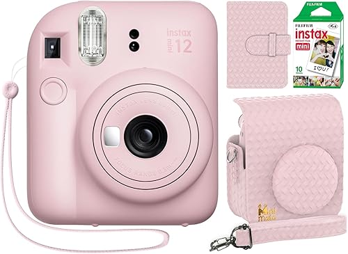 Miniatura 1 de Fujifilm Instax Mini 12 - Cámara instantánea Blossom Pink + funda minimalista personalizada + película Fuji Instax 10 hojas y álbum de fotos