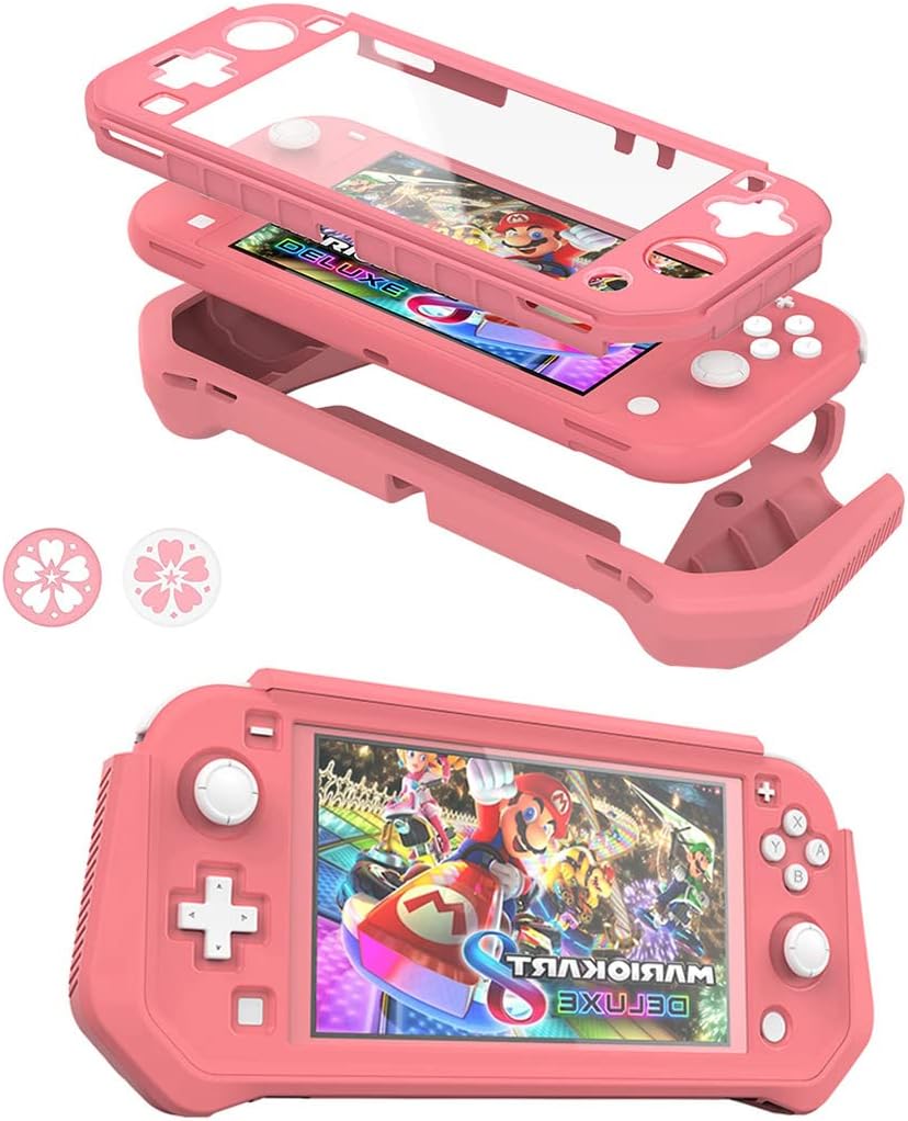Protective Case for Nintendo Switch Lite, Switch Lite Case with Detachable Screen Protector Cover + Hand Grip Case Compatible with Nintendo Switch Lite 2019, Pink
