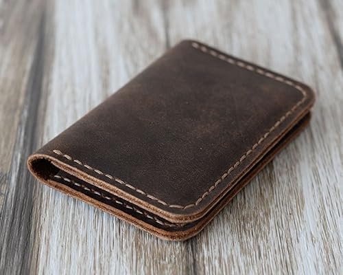 Miniatura 4 de Personalized Men's Handmade Slim Leather Wallet Credit Card Holder Slim Wallet Italy oiled Leather (Hold 30 pics of cards)Distressed Brown110