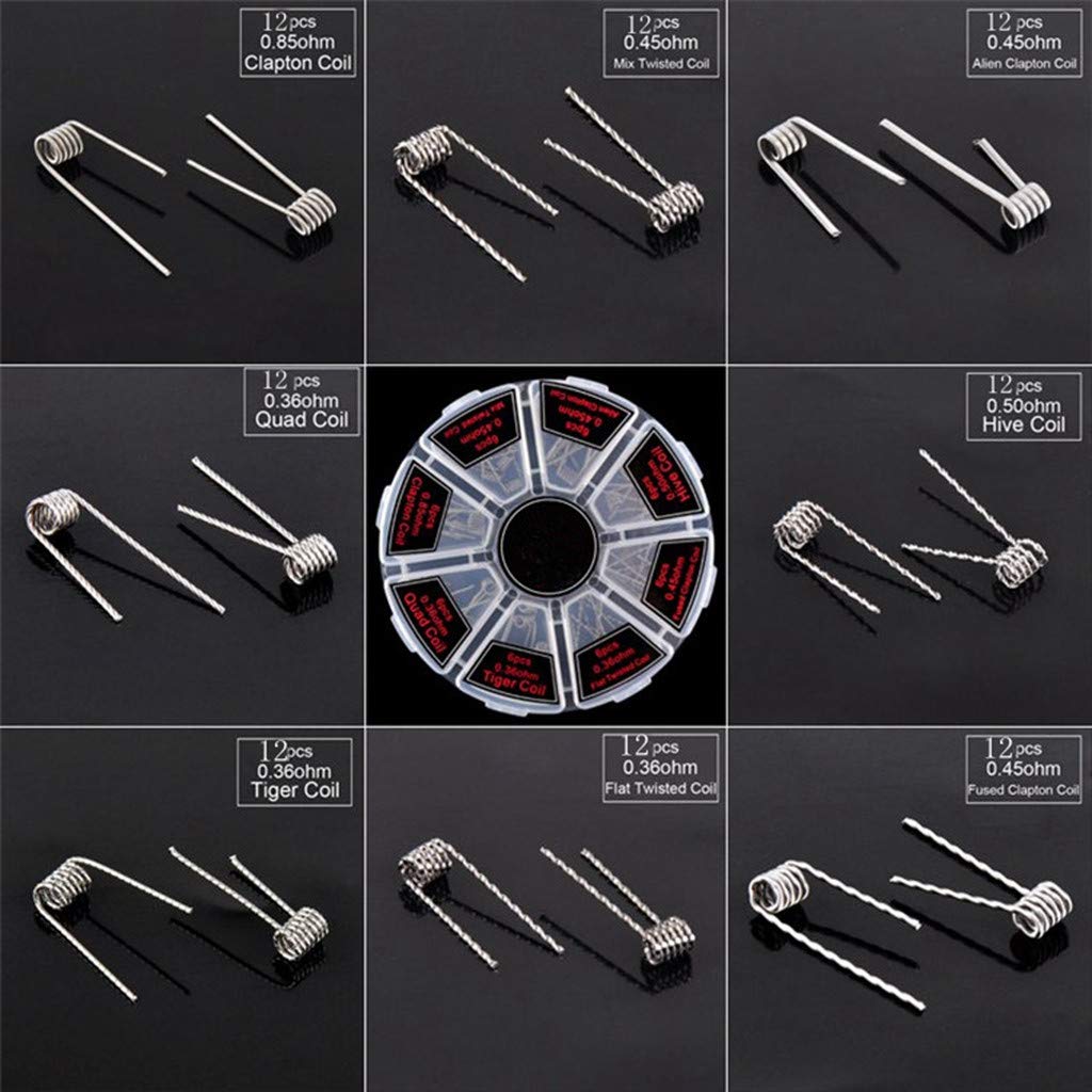 Kit de 96 bobines pré-compilées Fil de résistance pré-compilé 8 en 1 à auto-enroulement avec 0.3Ω / 0.35Ω / 0.45Ω / 0.5Ω / 0.8Ω pour RDA, RBA, RDTA, Bobine de Clapton fondue, Torsadée, Ruche, Quad,