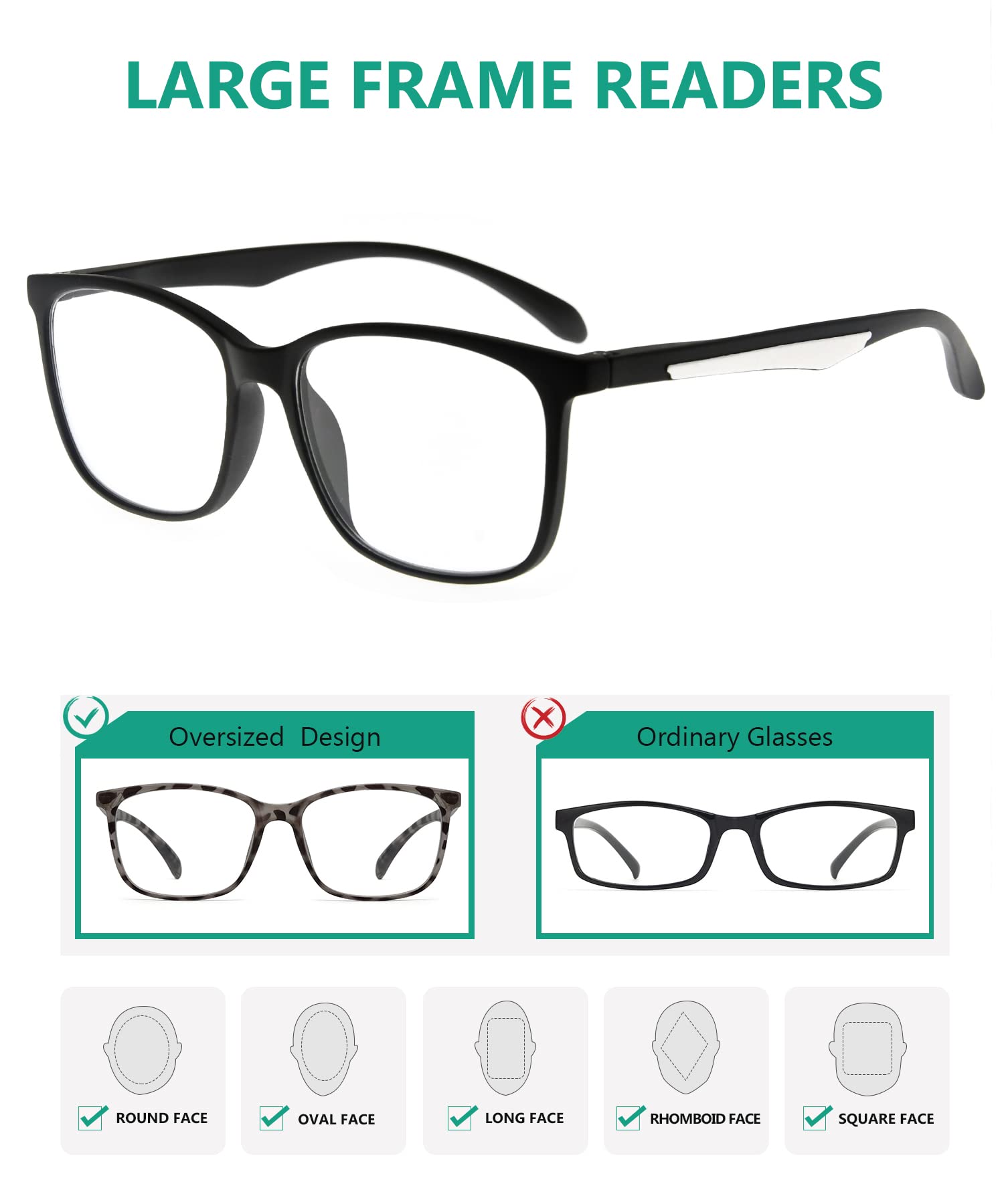 Eyekepper 5 Packing Reading Glasses Women Large Frame Readers Men +2.50, 5pcs-mix - Image 4