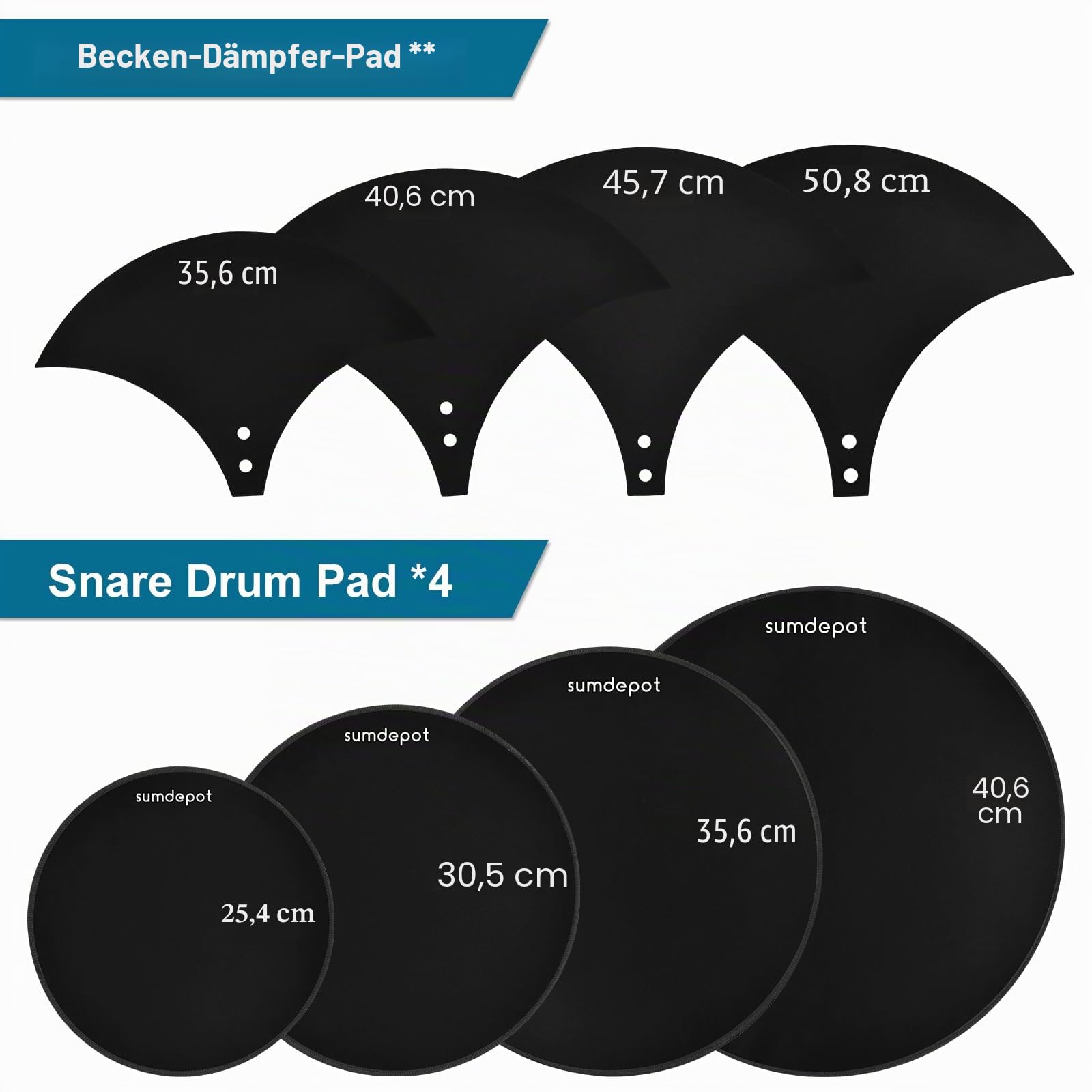 Drum Mute Pads 11 Stück mit Beckenpolster und Hi Hats Set Pad, Foam Drum Schalldämpfer Pads, passend für 25,4 cm, 30,5 cm, 35,6 cm, 40,6 cm