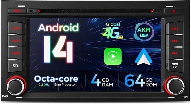 XTRONS Android 14 Car Stereo for SEAT Leon 2013-2018, 7 Inch IPS Touch Screen Car Radio, 4GB+64GB GPS Navigation Bluetooth Built-in DSP Head Unit Support Wireless Car Play Android Auto 4G LTE