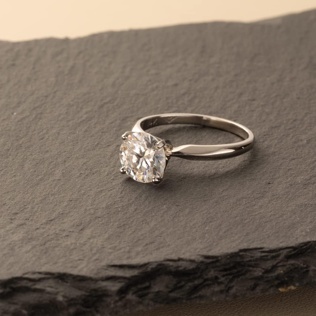 Peora 14K White Gold 2 Carat Moissanite Engagement Ring for Women, Classic Solitaire, 8mm Round, DE Color, VVS Clarity Sizes 4 to 10 | 