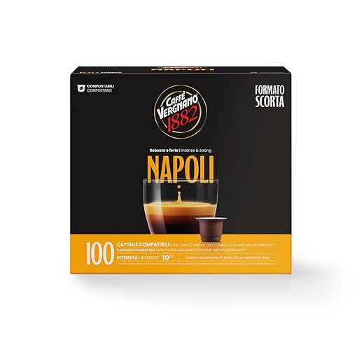 Caffè Vergnano 1882 - 100 Capsule - Caffè Compostabili e Compatibili con Nespresso, Napoli - Pack da 100 capsule