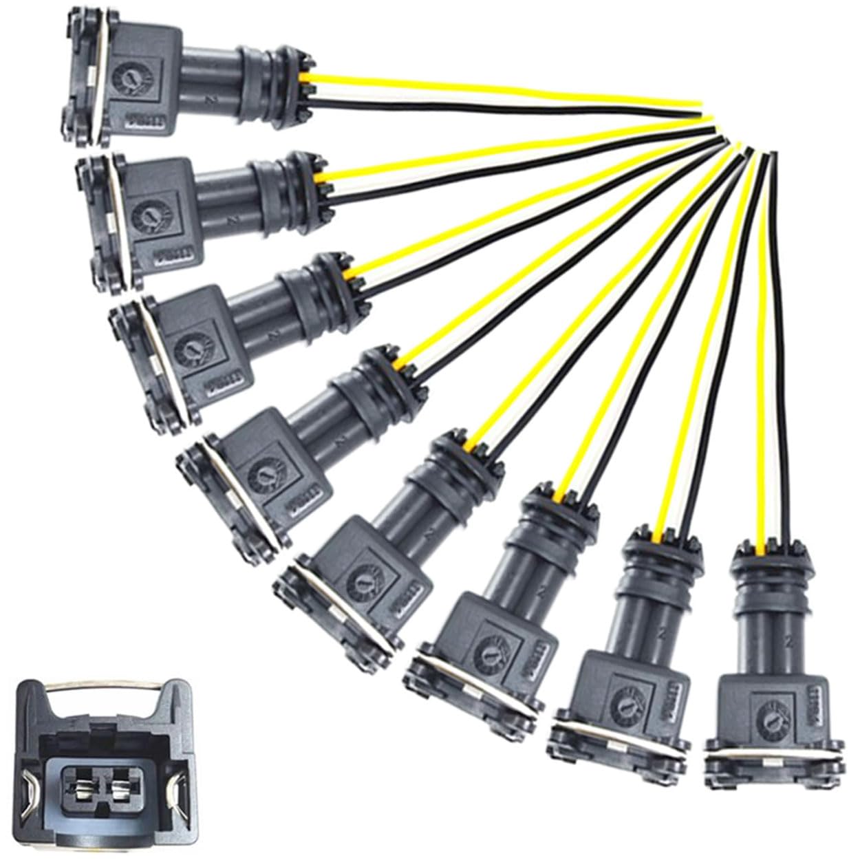 8Pcs Fuel Injectors Connector Plug Harness Pigtail Replacement for Ford Compatible with F150 F250 F350 E150 E250 Mustang Expedition Lincoln Mercury
