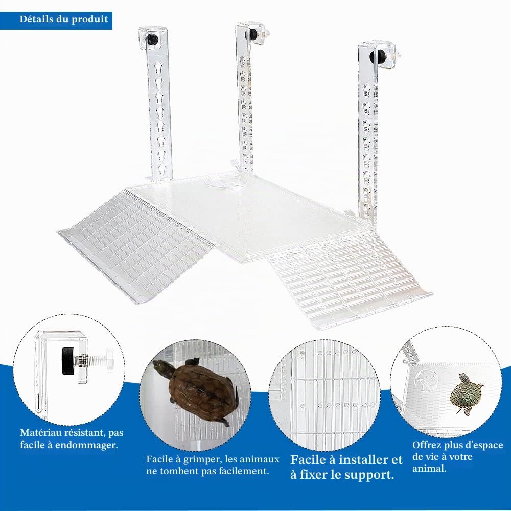 Grande plate-forme pour tortues - Rampe pour tortues - Accessoires pour tortues - Avec échelle rocheuse - Pour installation d'aquarium (L)
