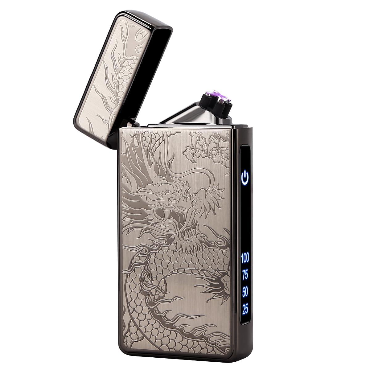 Kivors Electronic Lighter Plasma Arc USB Rechargeable with LED Battery Indicator Windproof Flameless Metal Dragon Lighter for Camping Hiking Business