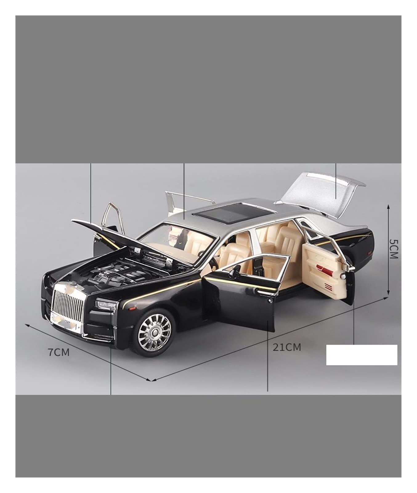 Modello in lega di metallo pressofuso per auto 1:24 per Rolls-Royce Phantom(Black)