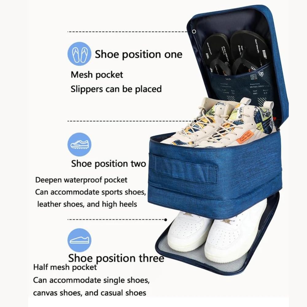 FUOCO Bolsas de viaje para zapatos, impermeables, multiusos, portátiles, esenciales, con capacidad para 3 pares de zapatos, zapatillas, sandalias para hombres y mujeres, Azul, Accesorios de viaje