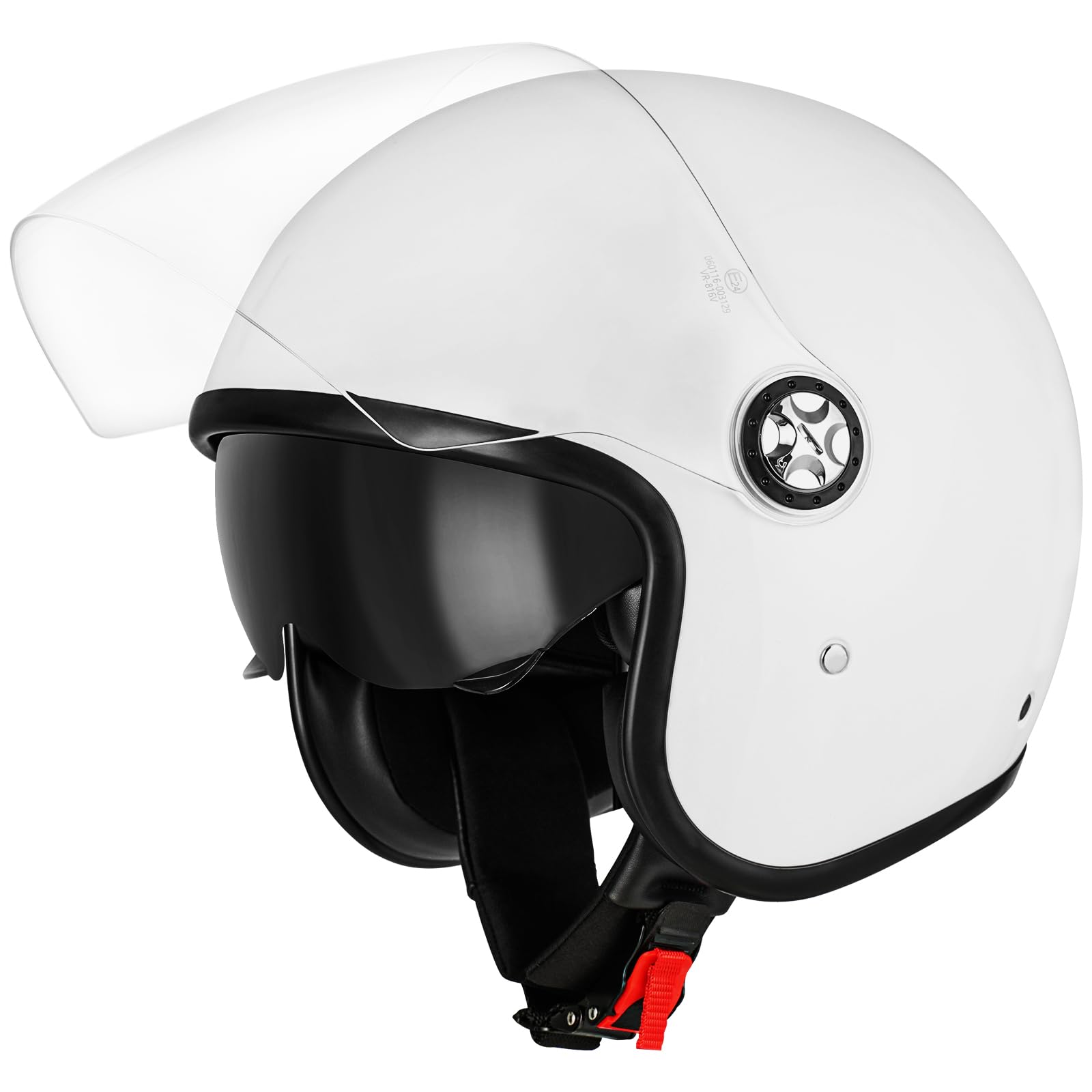 Favoto Kask motocyklowy, kask motorowerowy, dla mężczyzn, z podwójną wizjerem, osłona przeciwsłoneczna 3/4, półkask motocyklowy, dla mężczyzn i kobiet, oddychający, certyfikat ECE 22.06, L (59-60 cm