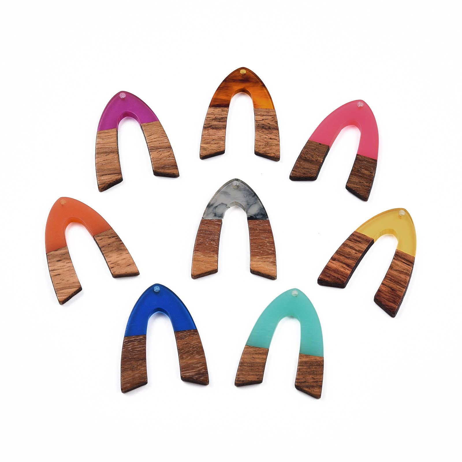 Crafans 20Pcs Resin Walnut Wood Earring Charms V-Shaped Wooden Resin Effect Pendants Arch Earring Pendant for DIY Necklace Dangle Earrings Necklace Jewelry Making — image 1