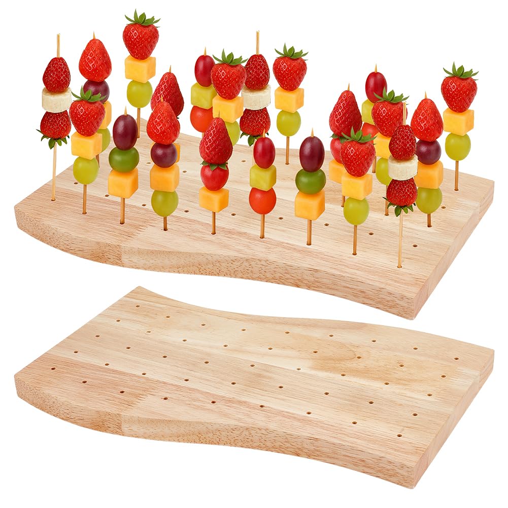 BENECREAT 2 Stück Holzspießhalter Spießhalter 30x16.7cm Wellenform 45 Löcher Display Für Geburtstagsfeiern Grillabende Hochzeiten Urlaub 18mm Dick