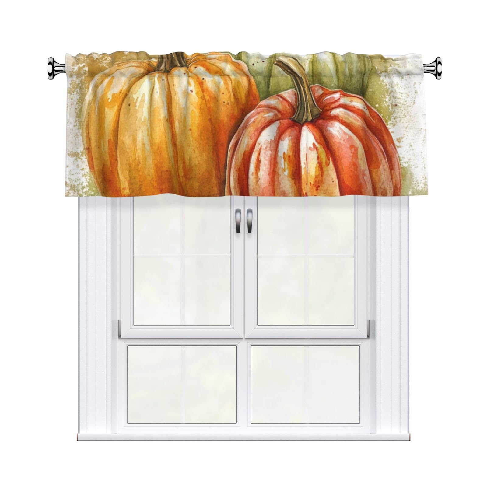Valances for Windows Abstract Art Short Curtains Fall Watercolor Pumpkins Kitchen Curtains Window Treatment Valance Rod Pocket Cafe Curtains for Kitchen Bedroom Bedroom Bathroom 54 X 18 Inch