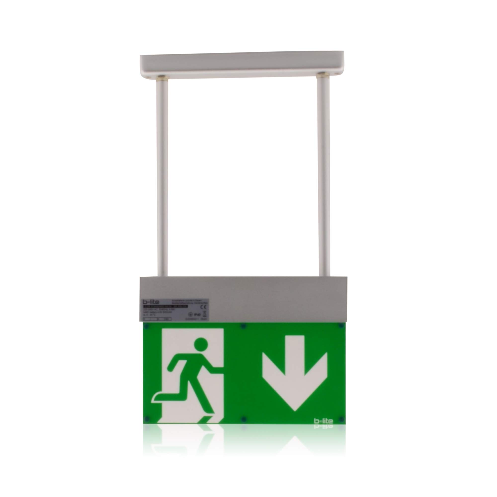 intratec 100% Shopping Luz de emergencia señal de escape luminaria de protección contra incendios salida, LED, IP40 con batería, aluminio apto para montaje colgante, 3h, incl. juego de pictogramas