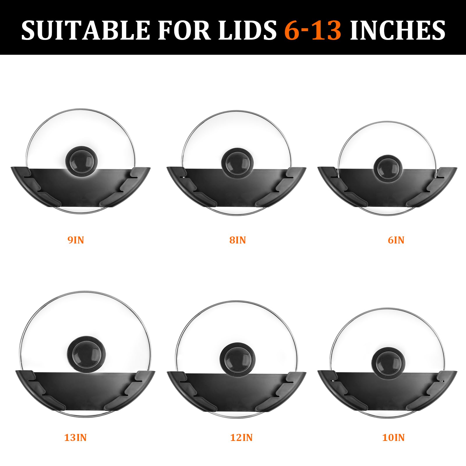 KXVXXV Set di 4 supporti da parete per coperchi grandi da 15 a 32 cm, autoadesivi, per porta dell'armadio, in plastica, per porta e coperchio della cucina
