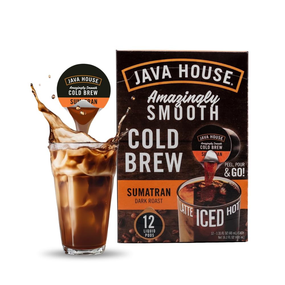 JAVA HOUSE Cold Brew Coffee, Dark Roast Coffee Concentrate Liquid Pods - 1.35 Fluid Ounces (6 count liquid pods per box) Enjoy Hot Or Iced (Sumatran,