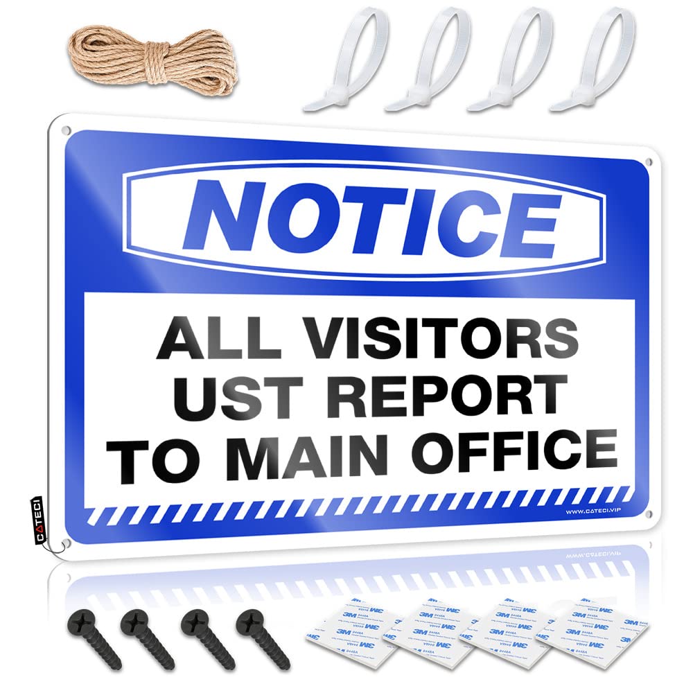 Funny Wall Signs Notice All Visitors Must Report To Main Office Tin Sign Man Cave Tin Sign Man Cave Sign Decor(30X40CM)