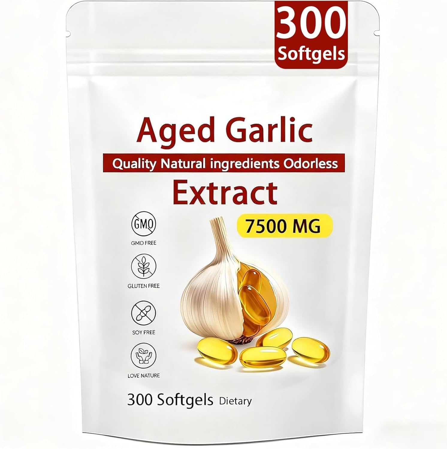 Estratto di aglio invecchiato - 7500 mg Estratto di aglio biologico, vegetariano, completamente naturale, non OGM, 150/300 pezzi ,300pcs