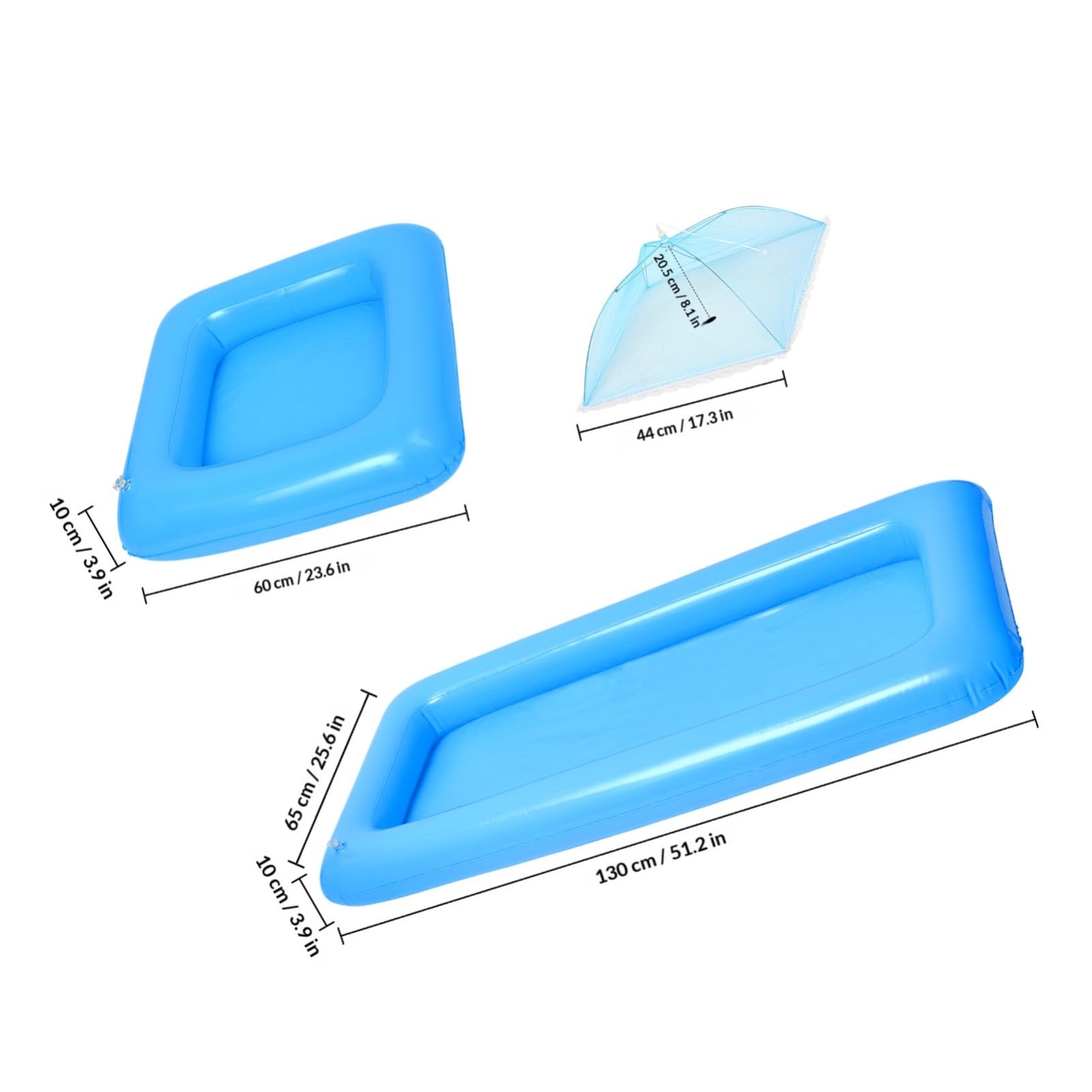 Hemoton 1 lot de 2 barres de service gonflables pour piscine et 3 pièces en maille pour nourriture et buffet, plateau gonflable pour service de glace, bar avec bouchon de vidange (bleu)