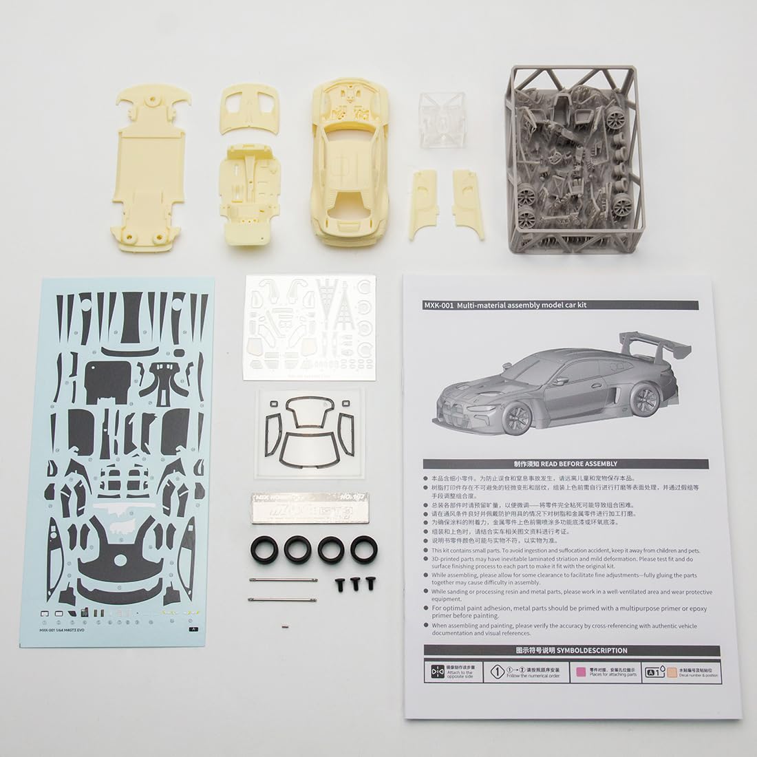 Rennwagen-Bausatz Im 1:64 Aus Resin Mit Magnetisch Befestigter Karosserie | Modellbau-Bausatz zum Selberbauen mit hochdetailliertem Innenraum; handgefertigt für Sammler und zur Ausstellung (Weiß-Resin)