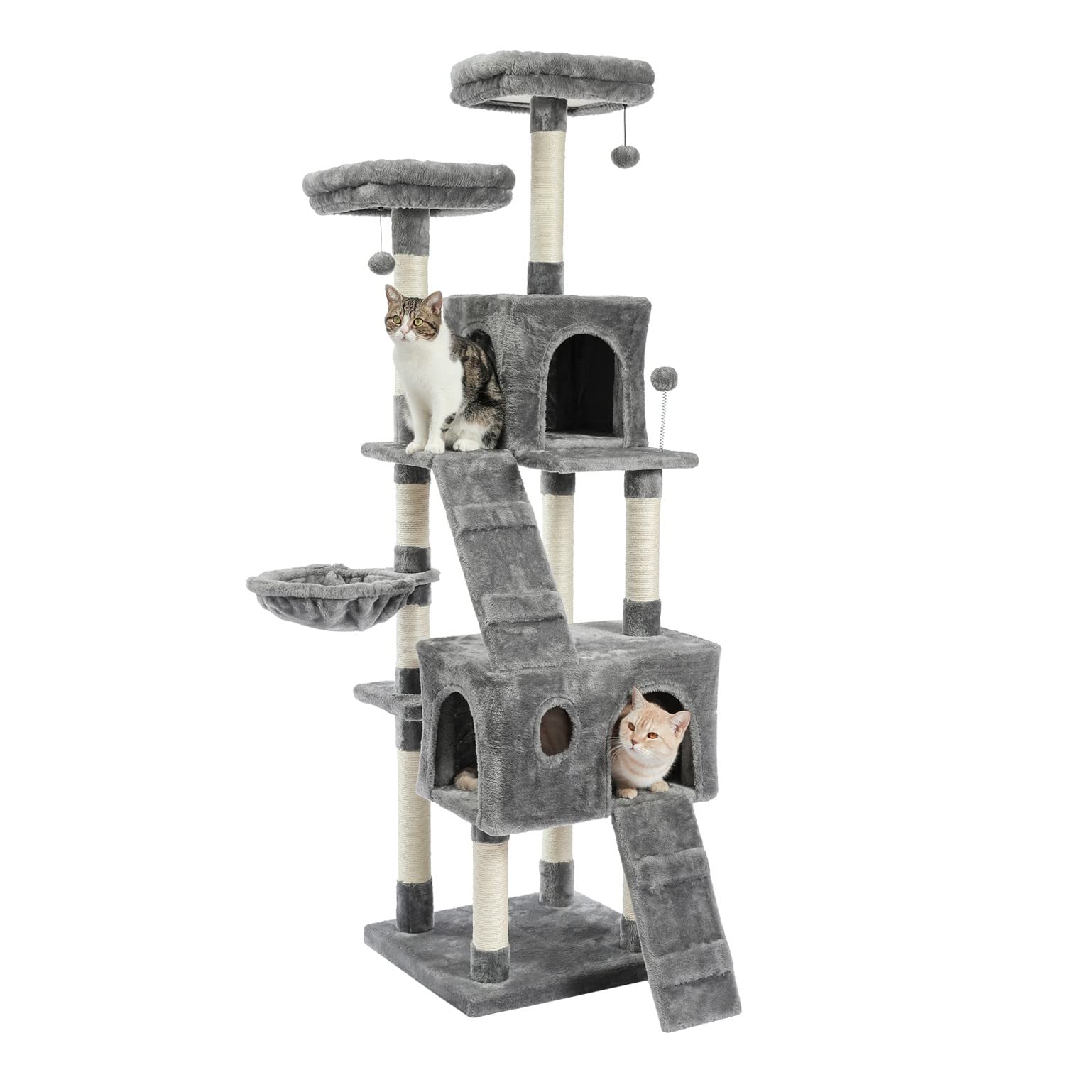 Wanttii Cat Tree, 73" Upgraded Version Tall Cat Tree Tower with 2 Condos and 3 Perches for Indoor Large Cats (Dark Gray)