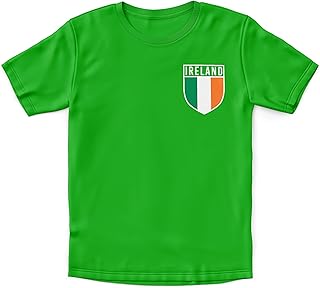 Ireland Football Shirt Kids - Boys Ireland Flag Badge Retro T Shirt - Football Country European 2021 Supporters Gifts for Kids - 2020 Irish Tournament Footy Soccer Top