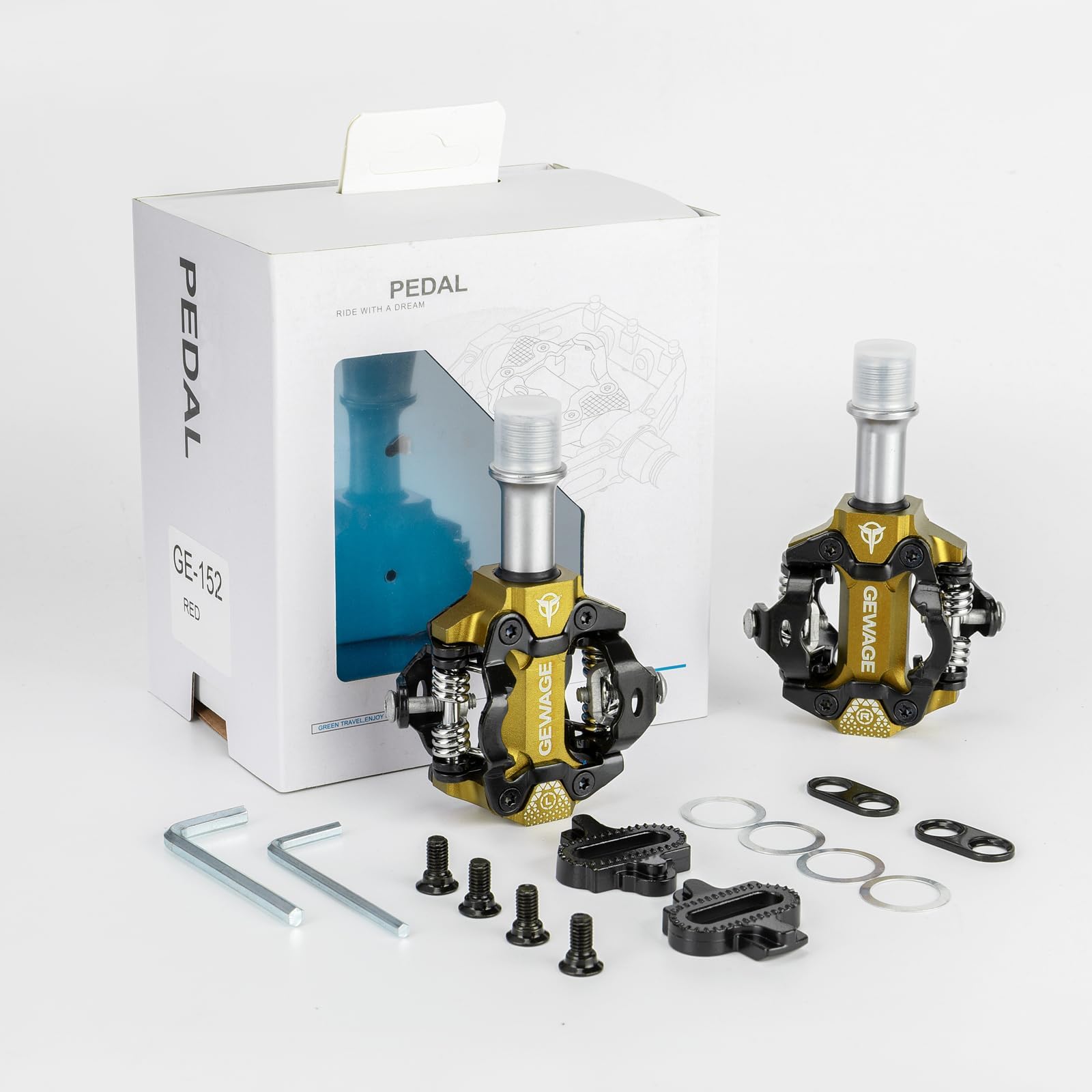 GEWAGE Pedales klick MTB SPD – Aluminio fresado CNC, Sistema SPD Doble Cara, tensión de liberación Ajustable, compatibles con Sistemas SPD, Rosca 9/16", Ligeros (365g), Ideales para MTB