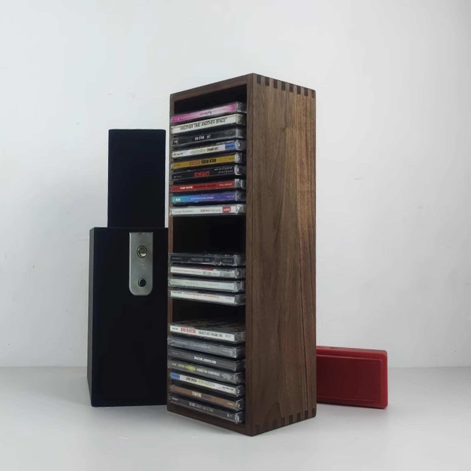 Regał do przechowywania albumów muzycznych w stylu vintage, półka do przechowywania płyt CD, półka na książki, dwuwarstwowy organizer do przechowywania multimediów może pomieścić 50 arkuszy, stojak na