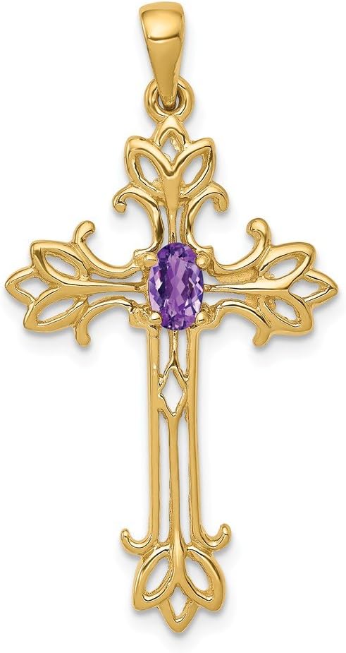 14k Polished Amethyst Cross Pendant