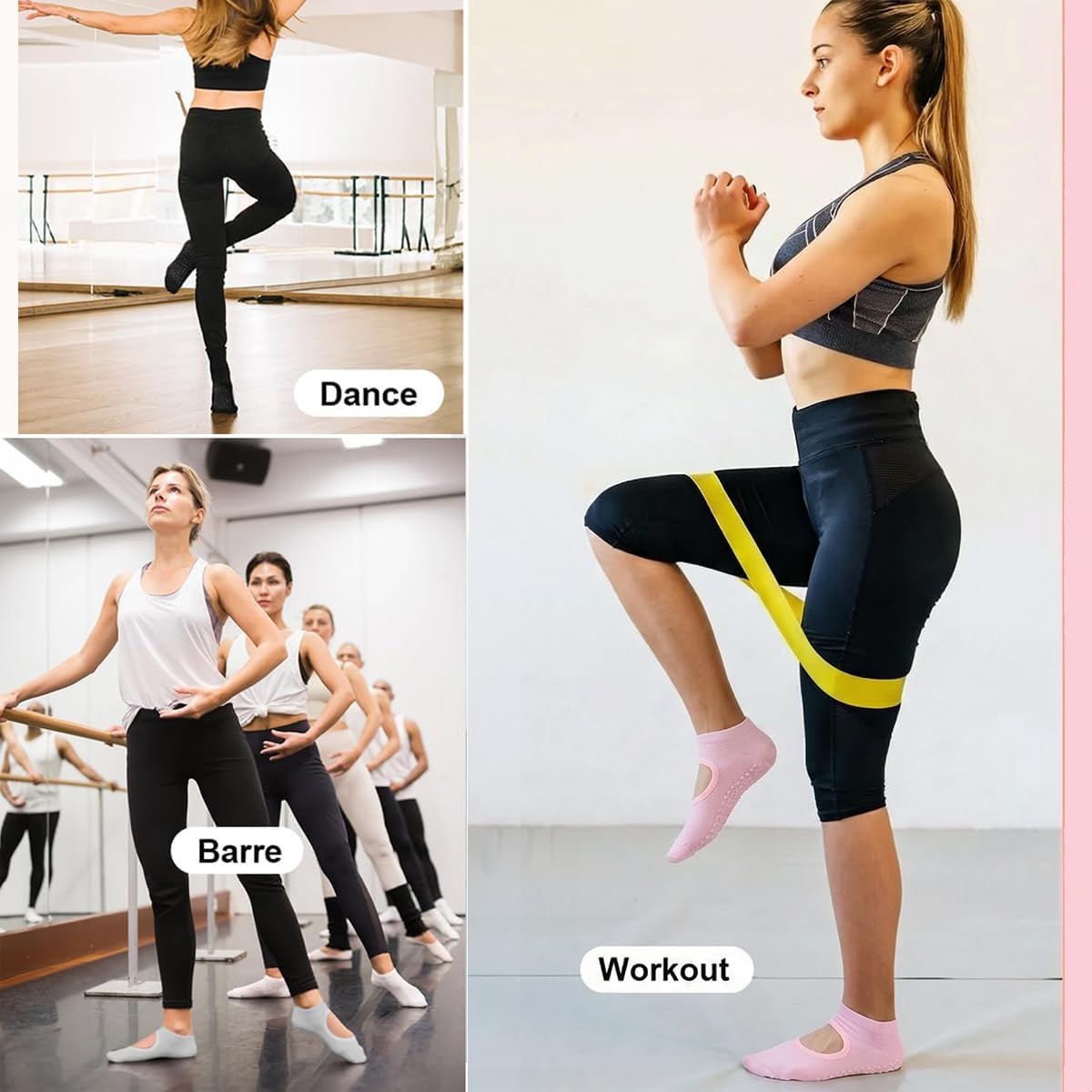 J-BOX 6 Pairs Pilates Socks for Women - Non Slip Grip Socks for Yoga, Barre, Hospital, Barefoot
