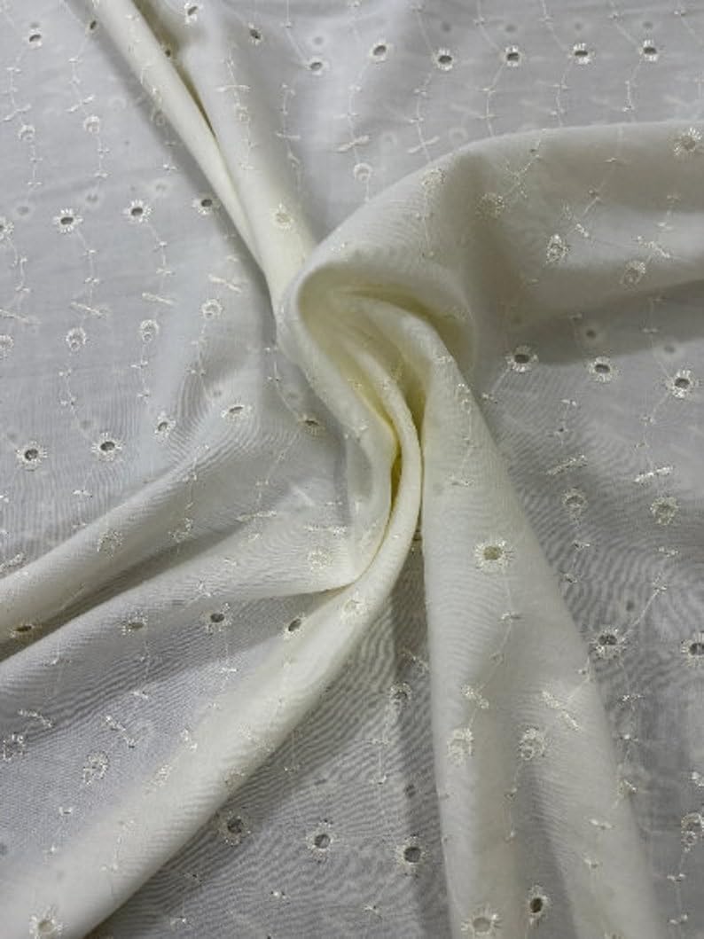 Sedona Designz 60" Wide Poly Cotton Broadcloth All Over Embroidery Eyelet Fabric by The Yard – Soft & Versatile for Apparel, Home Décor & Crafting
