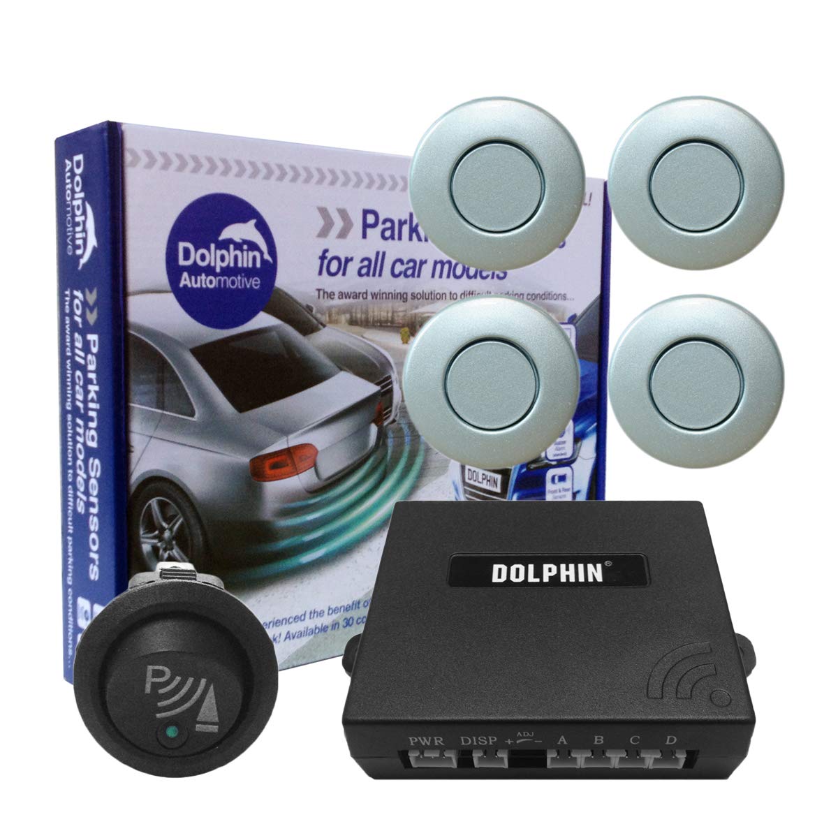 Dolphin Car Van Front Parking Sensors With Longer 6m Leads and Parking Switch in 32 Coloured Options UK (Electric Blue) — view 30