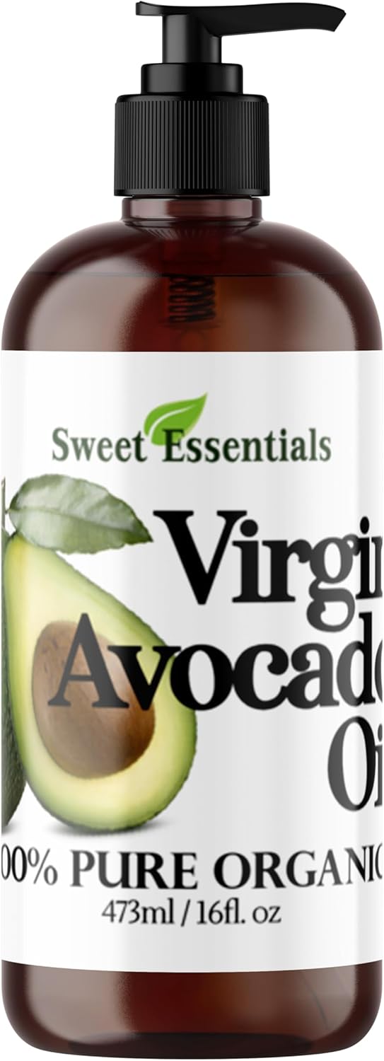 Premium Organic Unrefined/Virgin Avocado Oil, 16oz with Pump, Imported from Italy, 100% Pure, Non-GMO, Cold Pressed, Food Grade, Green in Color