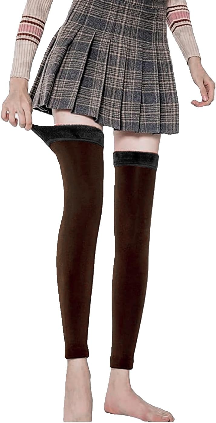 nesvib Women Men Warm Over Knee Winter Fleece Fur Leg Warmer Knee Warmer High Socks-picture-16