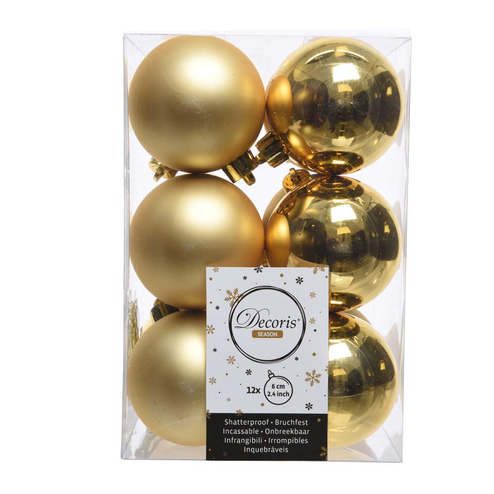 Juego de 12 Bolas Decorativas Doradas para árbol de Navidad Ø6 cm, Ideales para Decorar y Dar un Toque Festivo a tu hogar.