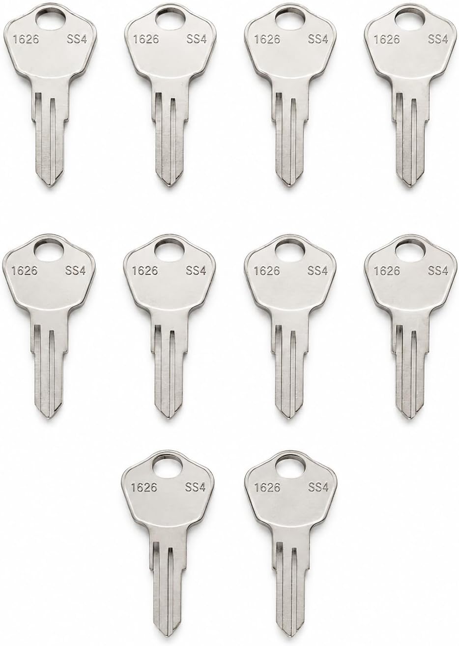 SS4 / 1626 Key Blanks 4-Pin Sentry Safe, Nickel Plated Brass Uncut Keys (10-Pack)
