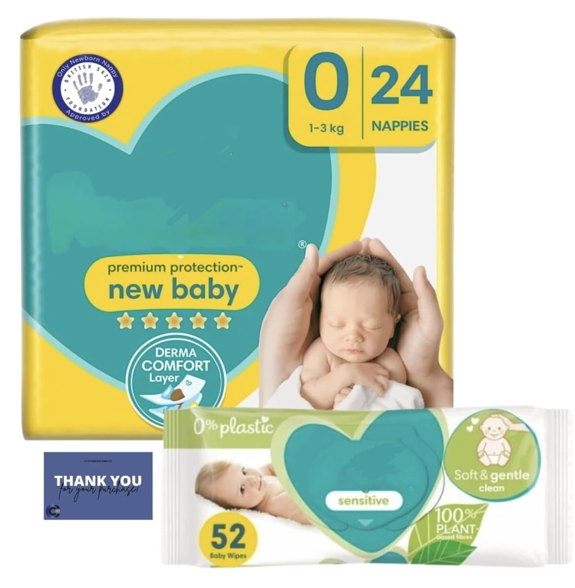 Newborn Baby Bundle Consists of Size 0 Newborn Nappies (24 Pack) with Sensitive Baby Wipes (52 Wipes)