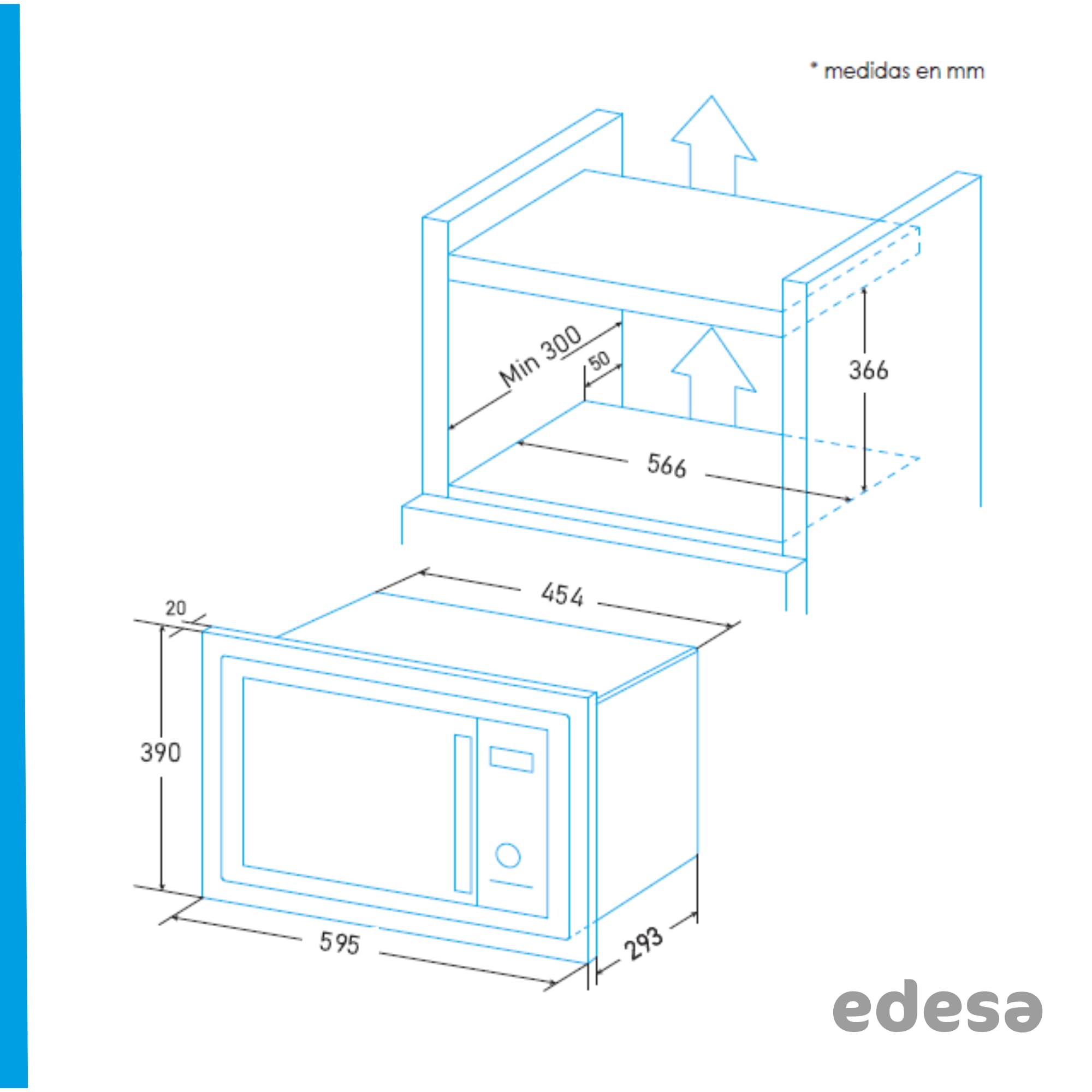EDESA Mikrowelle EMW 2020-I-X Einbaurahmen, Fassungsvermögen 20 Liter, 5 Leistungsstufen, Leistung 700 W, Edelstahl-Finish