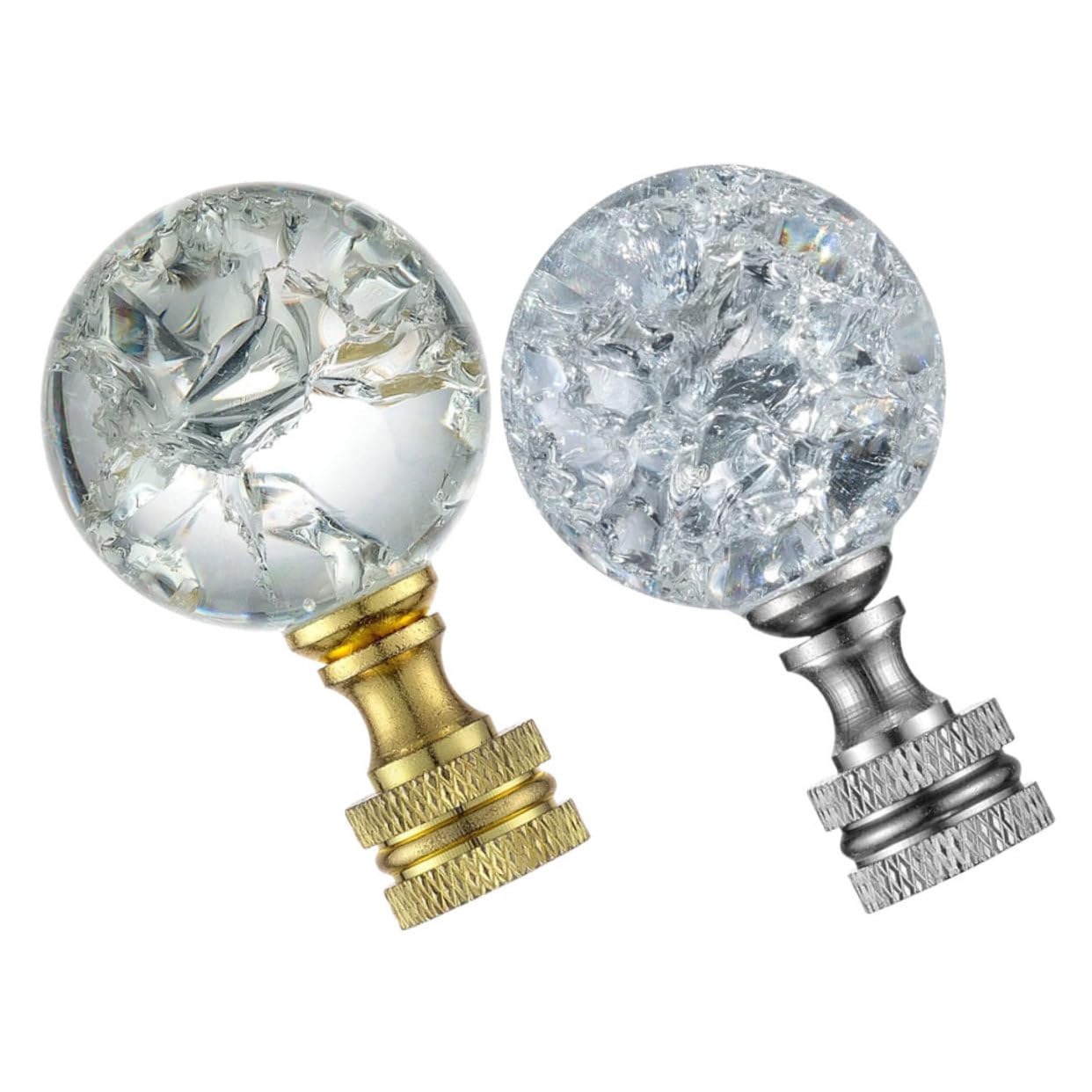 SOLUSTRE Kristallglas Lampenknopf 2 Stück mit Poliertem Metallsockel Dekorative Lampenaufsätze für Tisch und Stehlampen Vielseitige LED Leuchten Zierkappe Wohnraum Dekoration