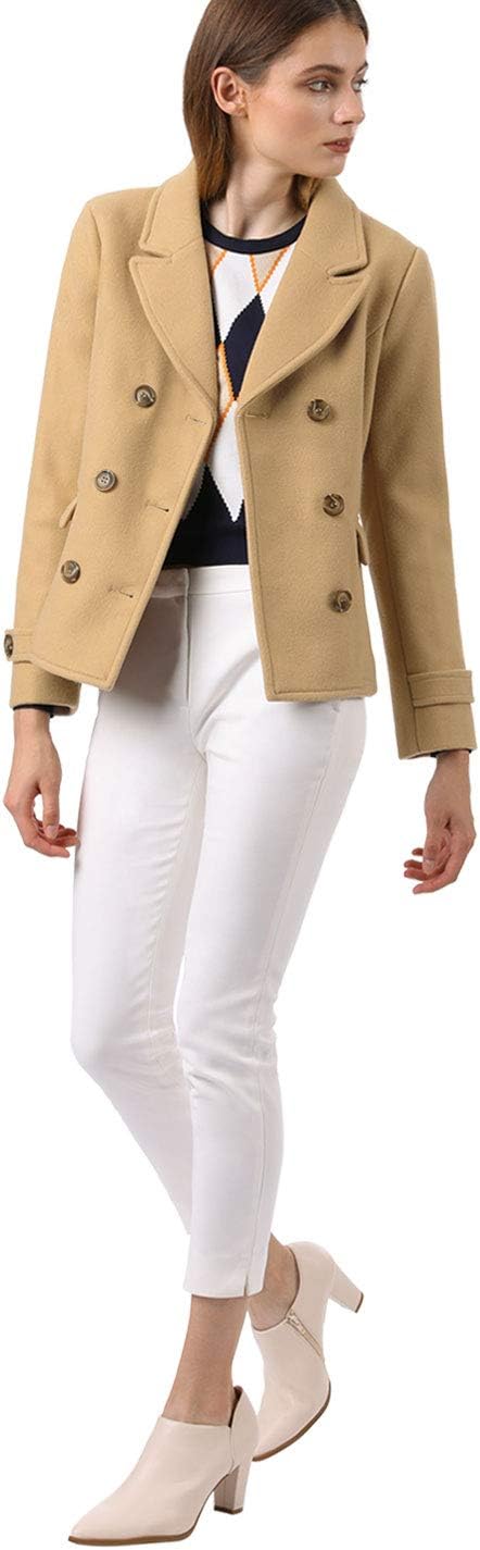 Allegra K Women's Notched Lapel Double Breasted Pea Coat - Image 3