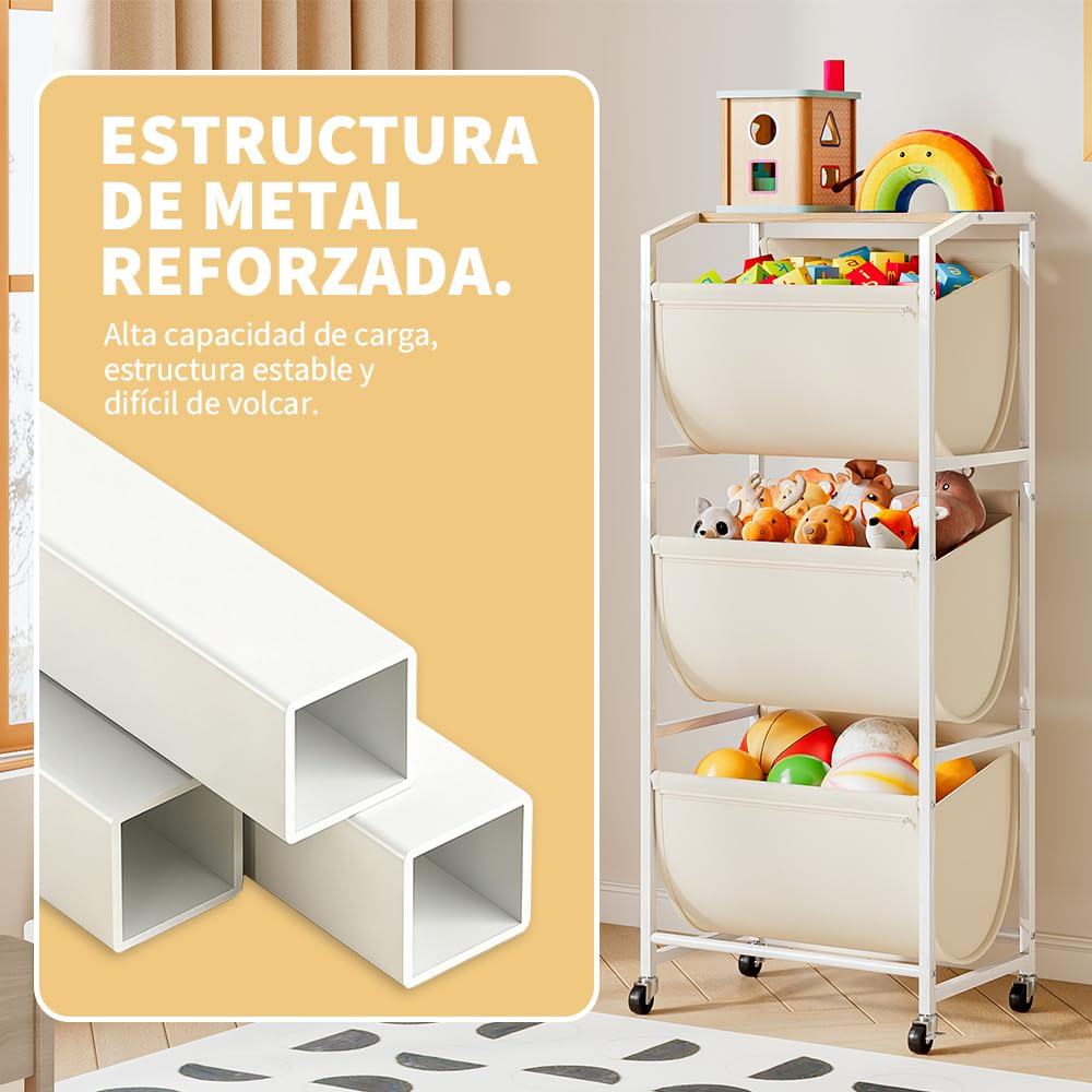 Cesto per biancheria sporca con ruote, organizer per la biancheria a 3 livelli con 3 sacchetti in tessuto rimovibili, classificatore per vestiti da 120 l, scaffale verticale salvaspazio per bagno