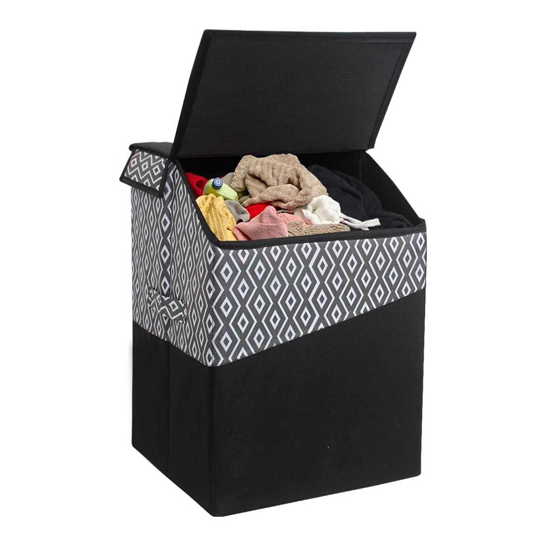 PrettyKrafts 75 L Jute Rectangular Foldable Large Laundry Bag/Basket With Lid & Handles, Collapsible Freestanding Clothes Storage Organizer for Bedroom (40x35x53cm, Diam Black, Set of 1)-image-36