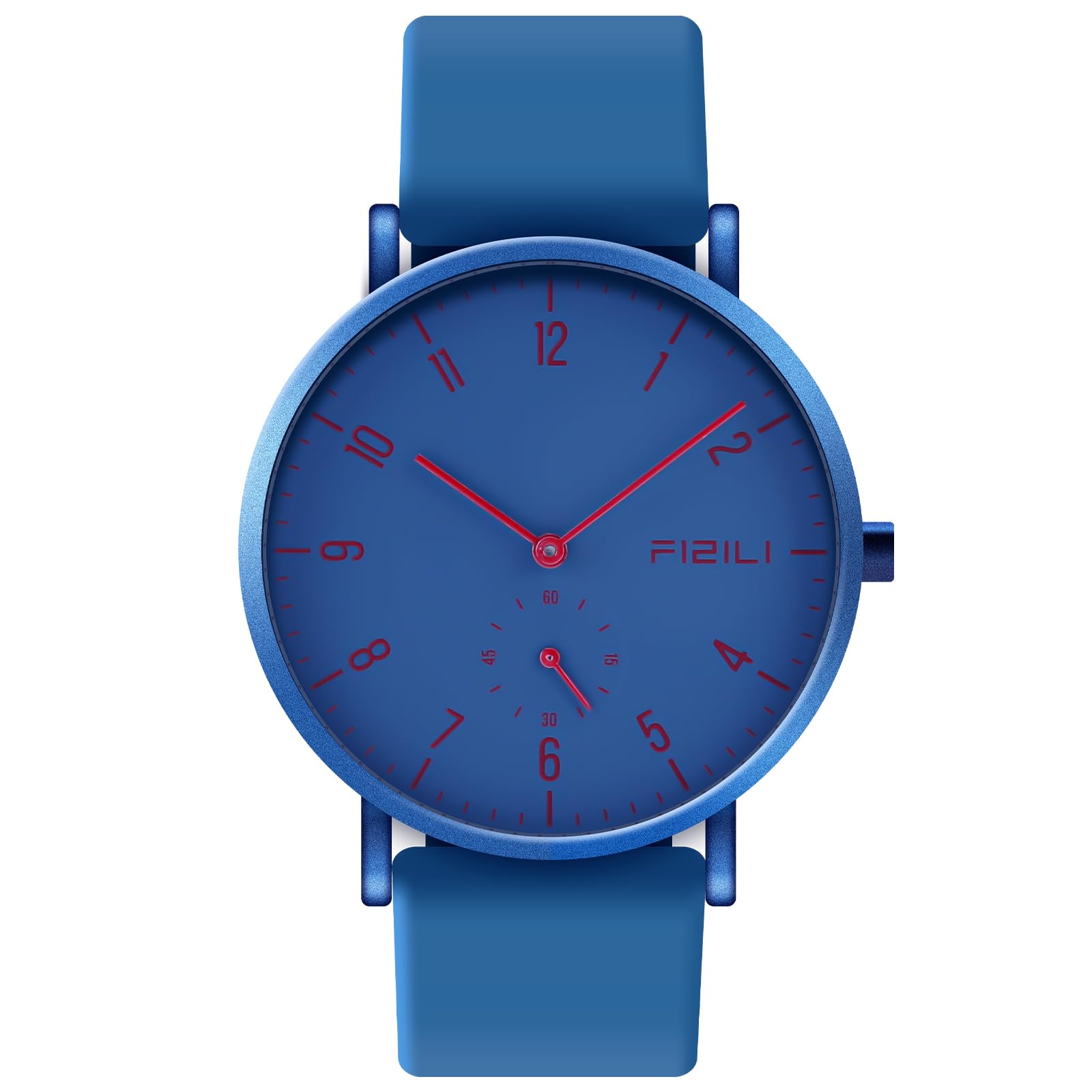 Orologio da polso da uomo, ultra sottile, minimalista, impermeabile, alla moda, per uomo o donna, con cinturino in silicone, 1100, blu e rosso