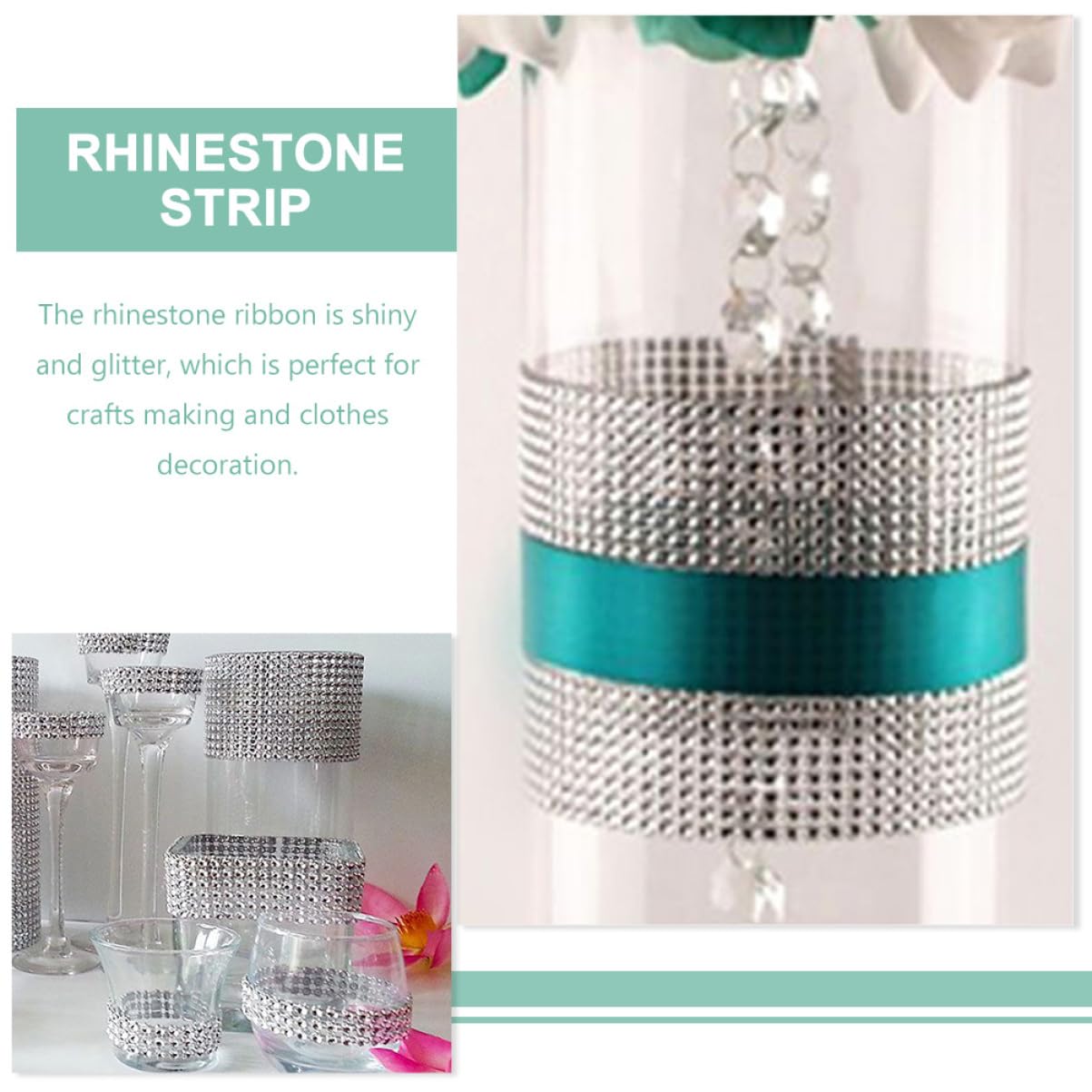 Amosfun 3 Rouleaux ruban strass décoratif accessoire bricolage decoration noel Ceinture ruban pour voiture de mariage etiquette autocollante Accessoires de costumes bordure en strass