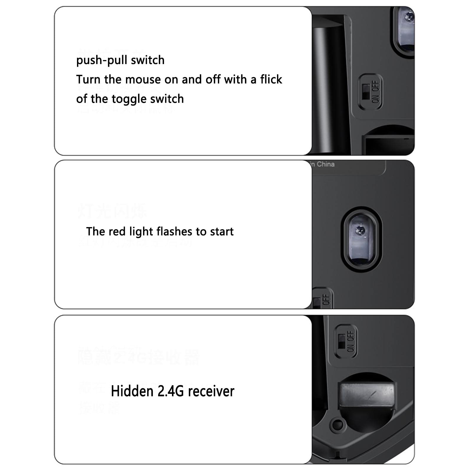 JUSHZ Bezprzewodowa mysz komputerowa do laptopa, USB, gamingowe, ergonomiczne myszy, urządzenie wskazujące, 2,4 g, bezprzewodowy odbiór, fotoelektryczny USB, Plug and Play, dwukierunkowe kółko przewijania, 11 x 6,3 x 3,2 cm, czarna