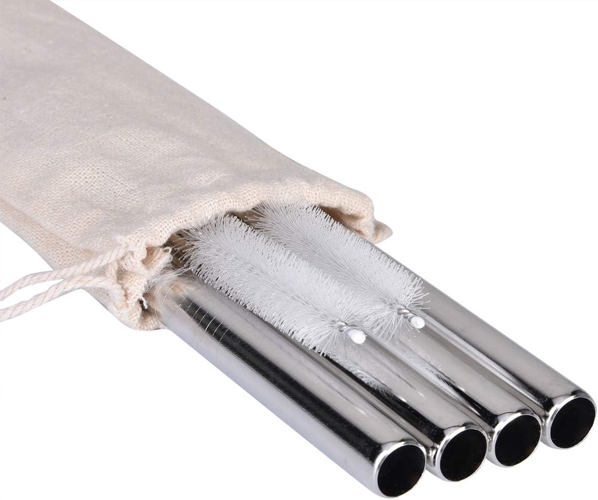 Extra Wide Stainless Steel Reusable Straws 1/2" Metal Drinking Straw Fat Boba Tea Thick Smoothie Milkshake Straws for Tapioca Pearl Bubble Tea Jumbo Drink w/ 2 Big Brush &A Bonus Gift Pouch