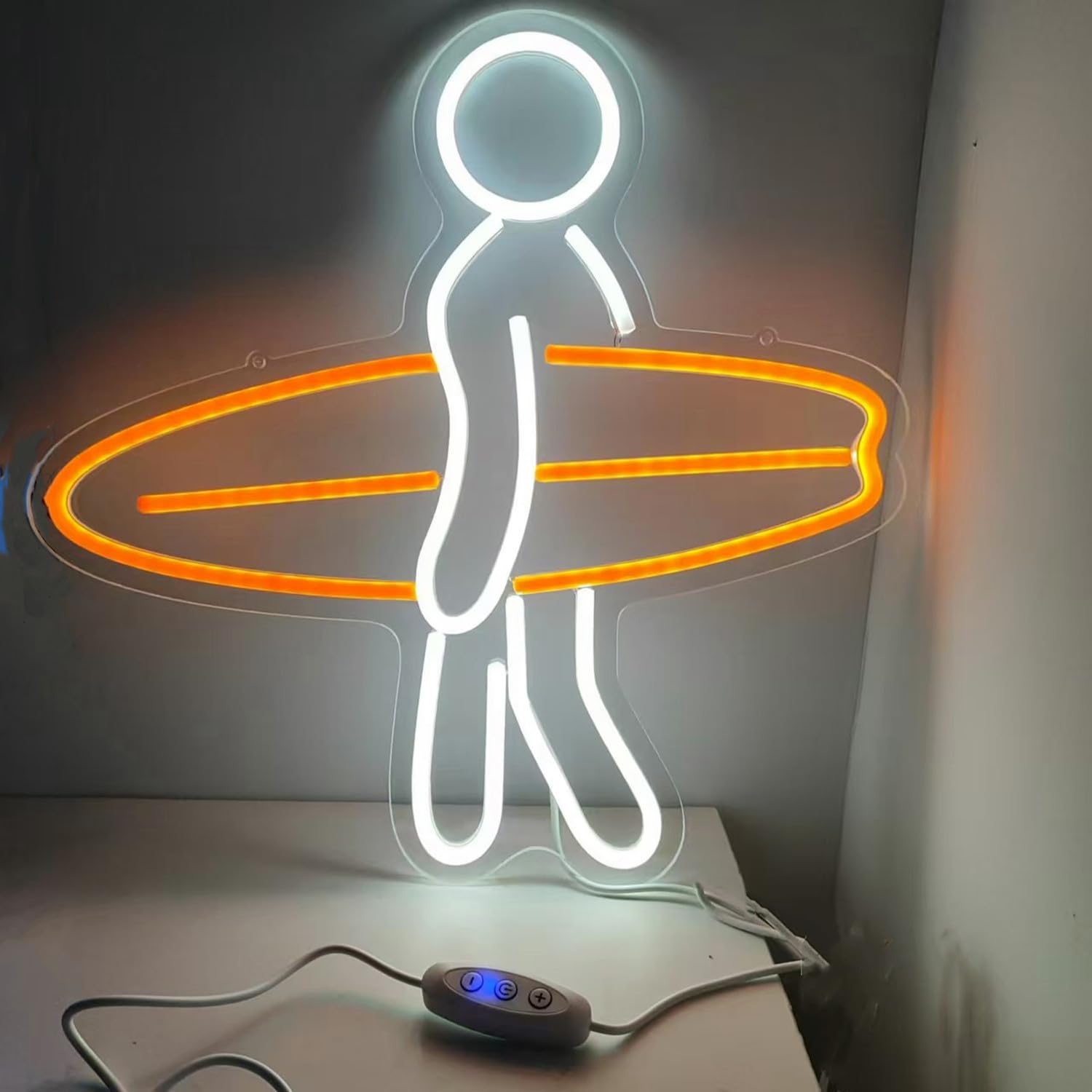 HFHungkeong Surfer Neon Sign for Bedroom Wall Decor，Dimmable Surfboard Neon Signs USB Powered, Led Lights Aesthetic Beachy Surfboard Decor for Boys Girls Bedroom Decor Birthday Gifts Size 15''
