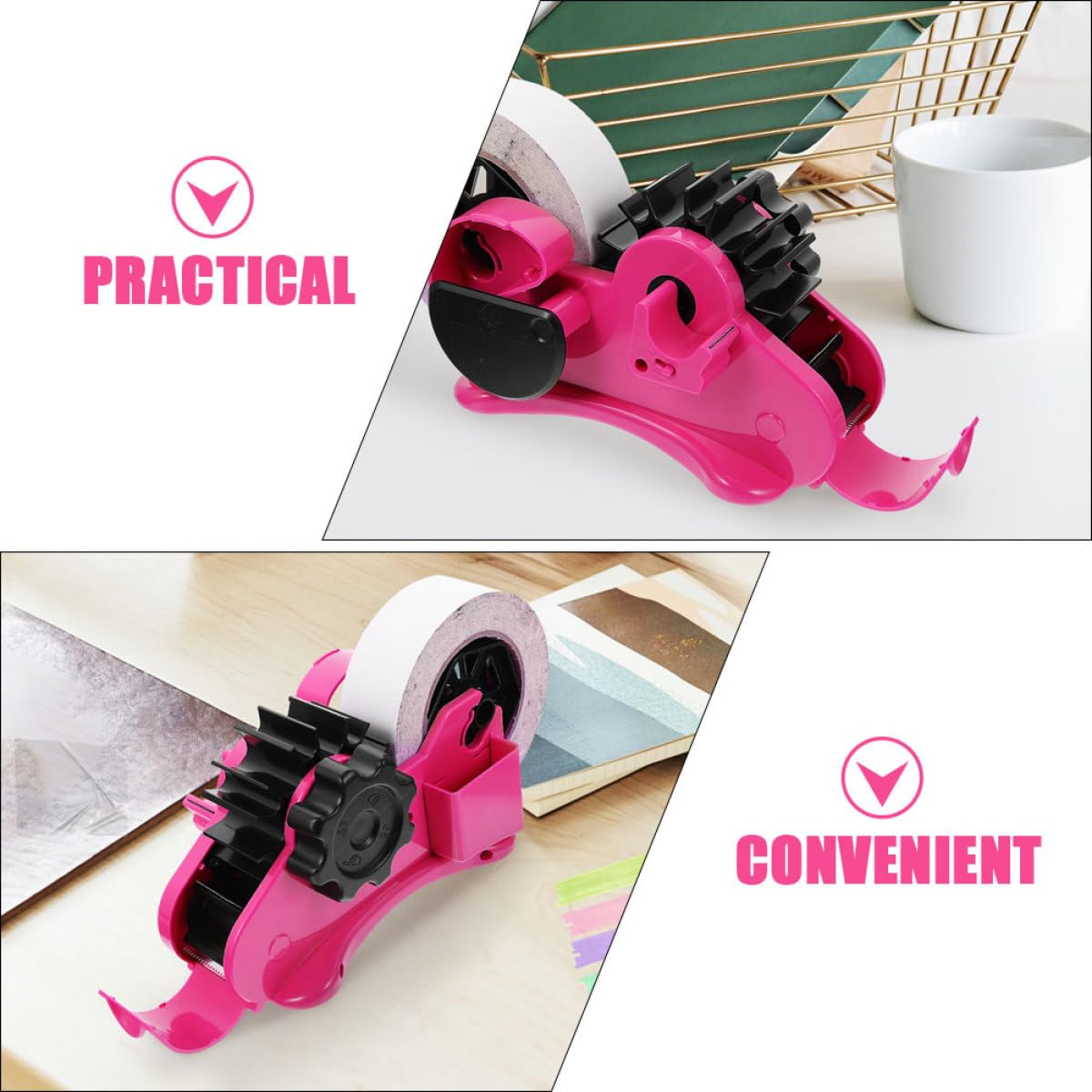 BESTonZON Dévidoir de Ruban Adhésif Semi-automatique 46 Mm Multi-rouleaux en Plastique Rose Outil de Coupe pour Bureau Maison École